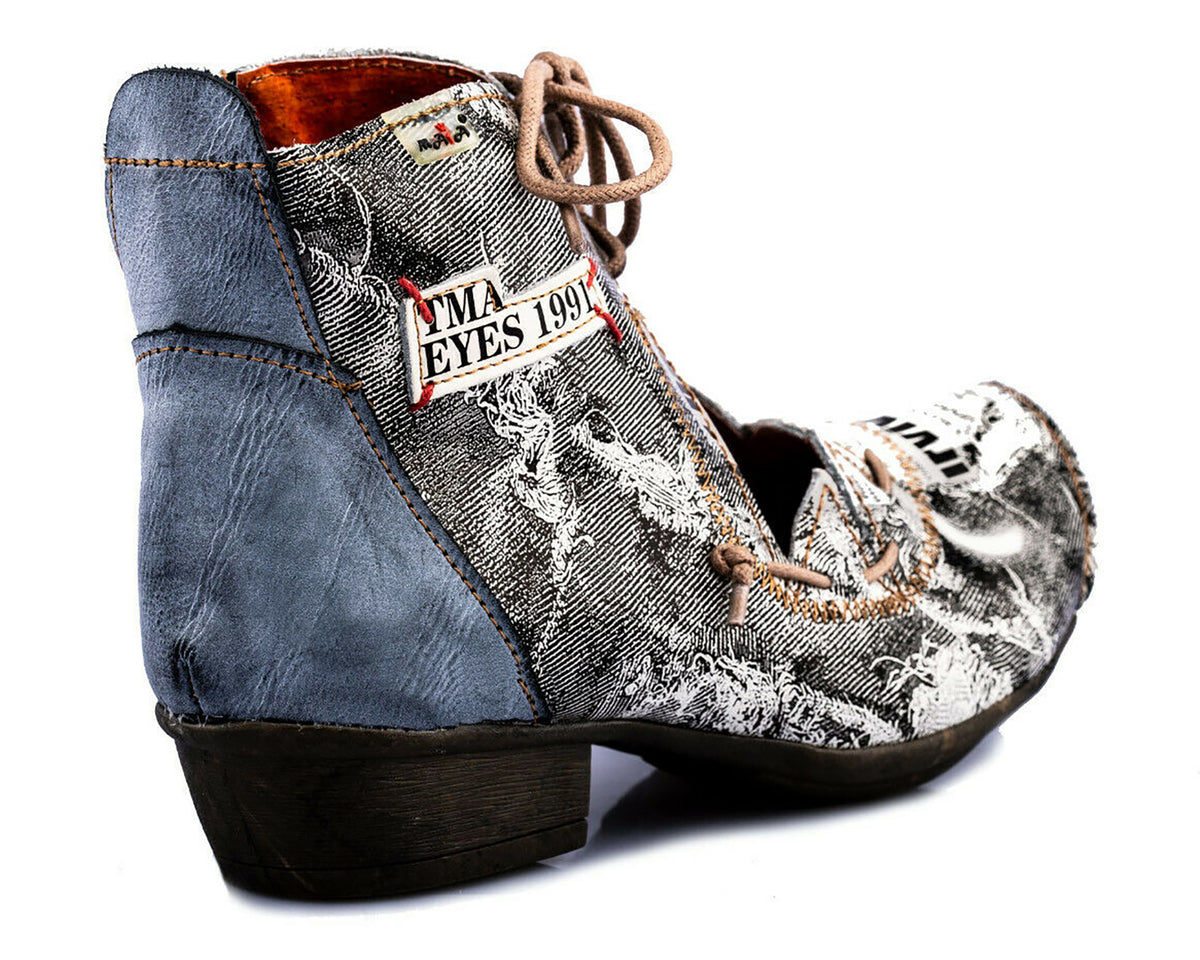 Damenschuhe | TMA 8778 | modischer Damen Halbschuh | Schnürer | Echtleder | schwarz | Größen 36 - 42