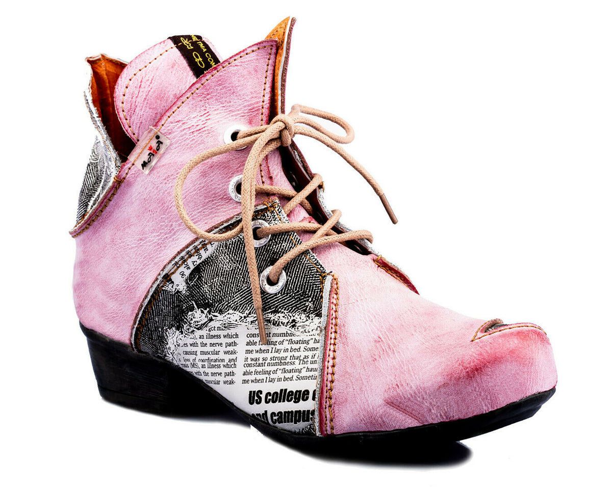 Damenschuhe | TMA 8818 | modischer Damen Halbschuh | Boots | Schnürer | Echtleder | rot | Größen 36 - 42