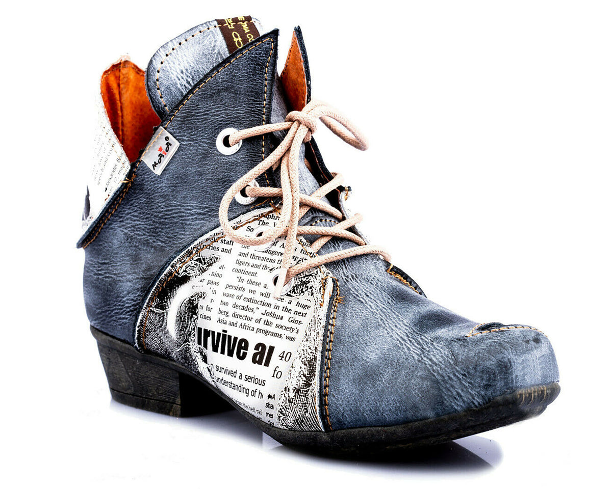 Damenschuhe | TMA 8818 | modischer Damen Halbschuh | Boots | Schnürer | Echtleder | schwarz | Größen 36 - 42