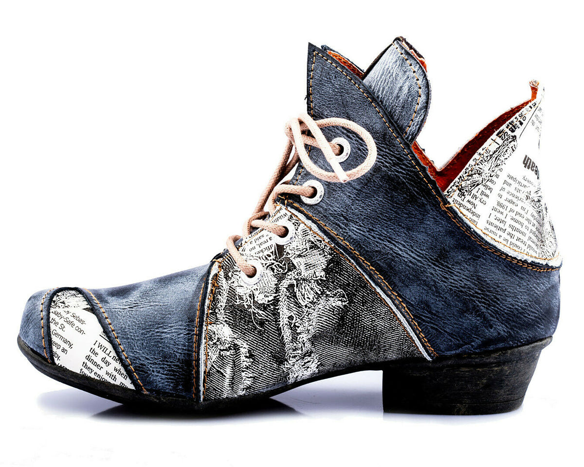 Damenschuhe | TMA 8818 | modischer Damen Halbschuh | Boots | Schnürer | Echtleder | schwarz | Größen 36 - 42