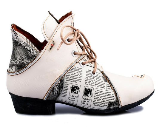 Damenschuhe | TMA 8818 | modischer Damen Halbschuh | Boots | Schnürer | Echtleder | weiss | Größen 36 - 42