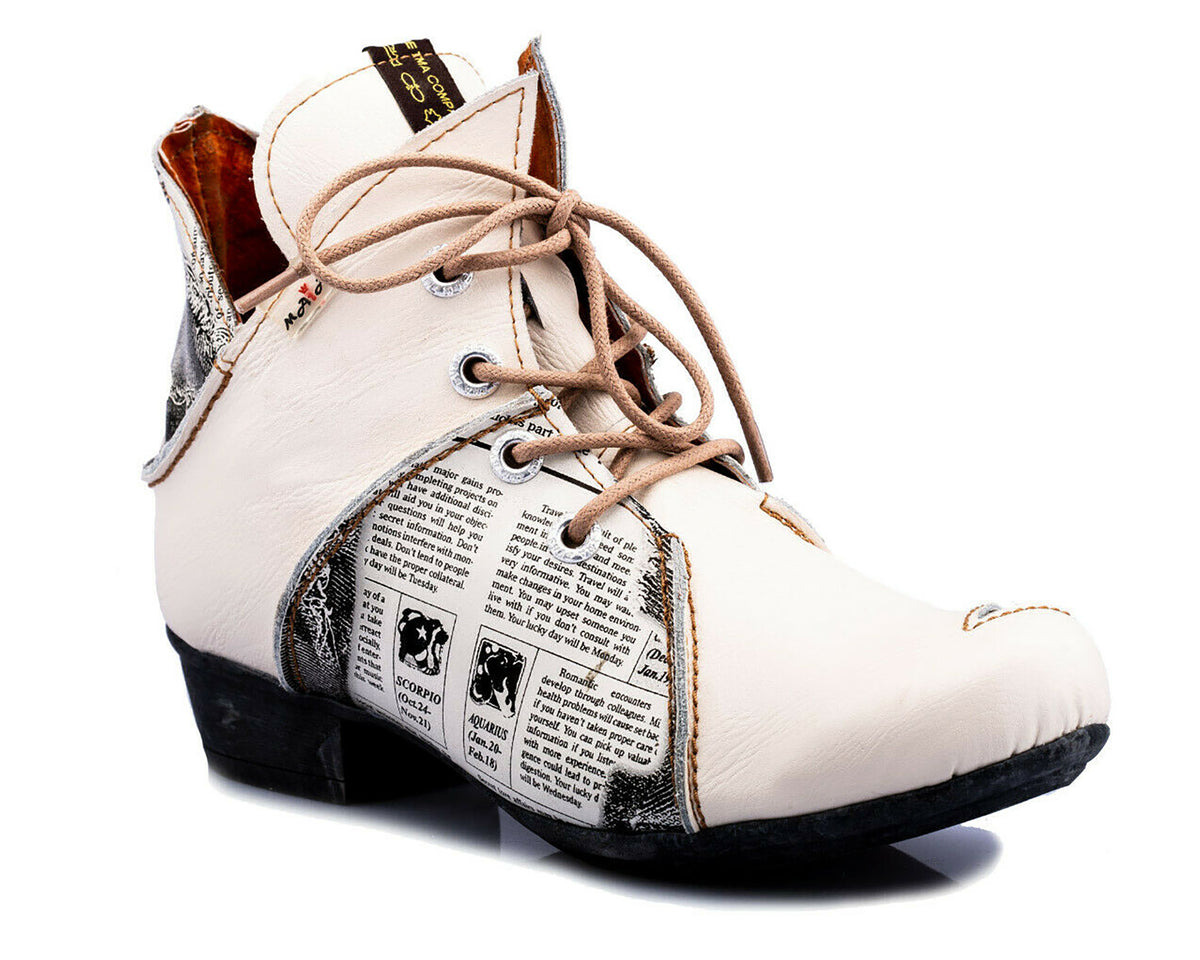 Damenschuhe | TMA 8818 | modischer Damen Halbschuh | Boots | Schnürer | Echtleder | weiss | Größen 36 - 42
