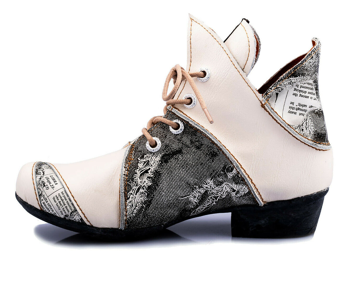 Damenschuhe | TMA 8818 | modischer Damen Halbschuh | Boots | Schnürer | Echtleder | weiss | Größen 36 - 42