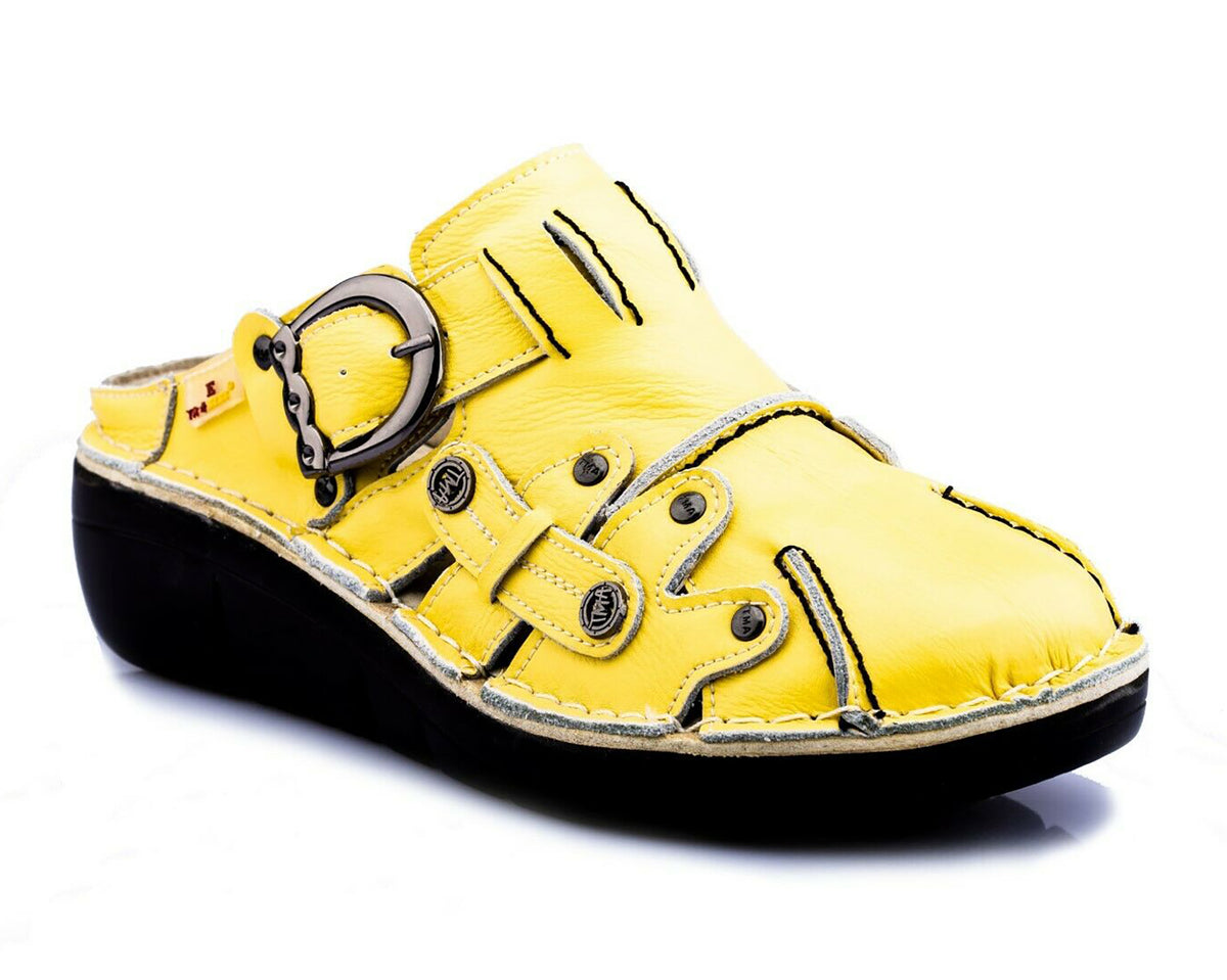 Damen Sandalen | TMA 8890 | Sandaletten | Clogs | Echtleder | gelb | Größen 36 - 42