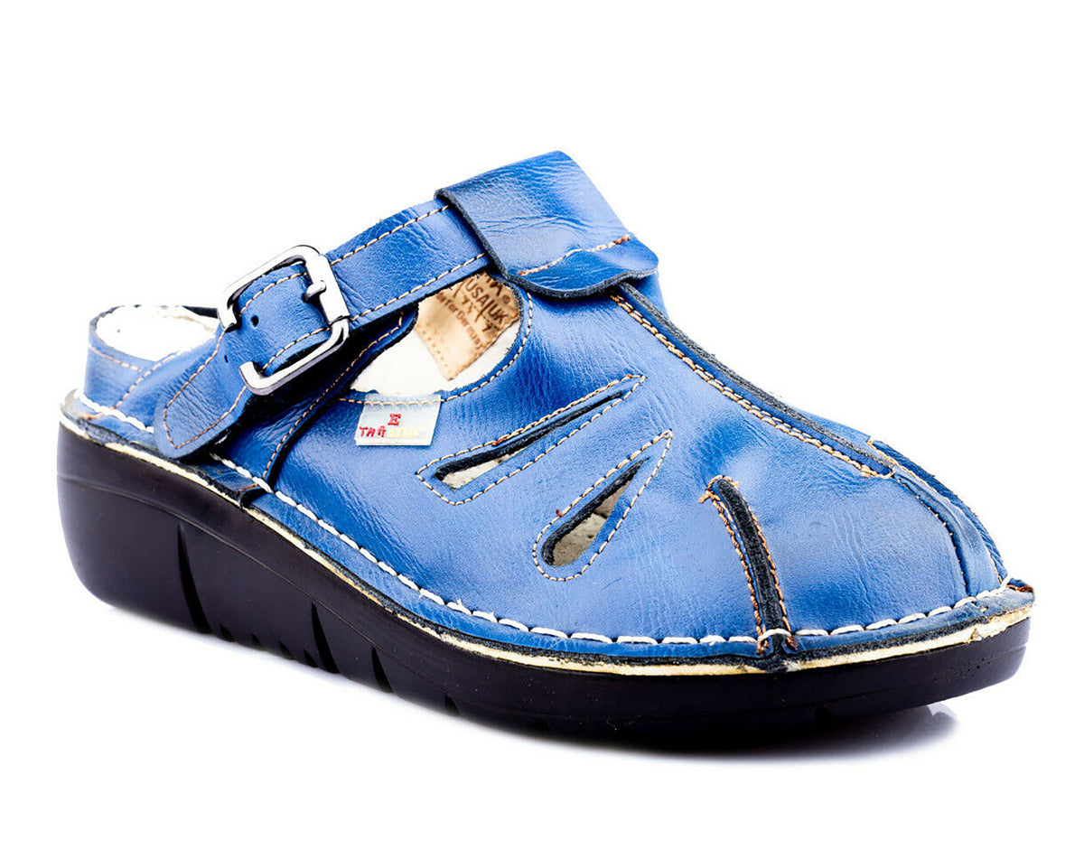 Damen Sandalen | TMA 8898 | Sandaletten | Clogs | Echtleder | blau | Größen 36 - 42