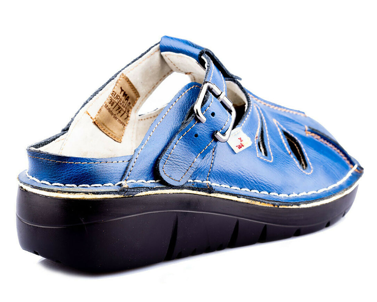 Damen Sandalen | TMA 8898 | Sandaletten | Clogs | Echtleder | blau | Größen 36 - 42